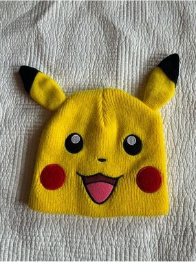 Pokemon Yellow Pikachu Beanie Hat with Black, Red and Pink Accents